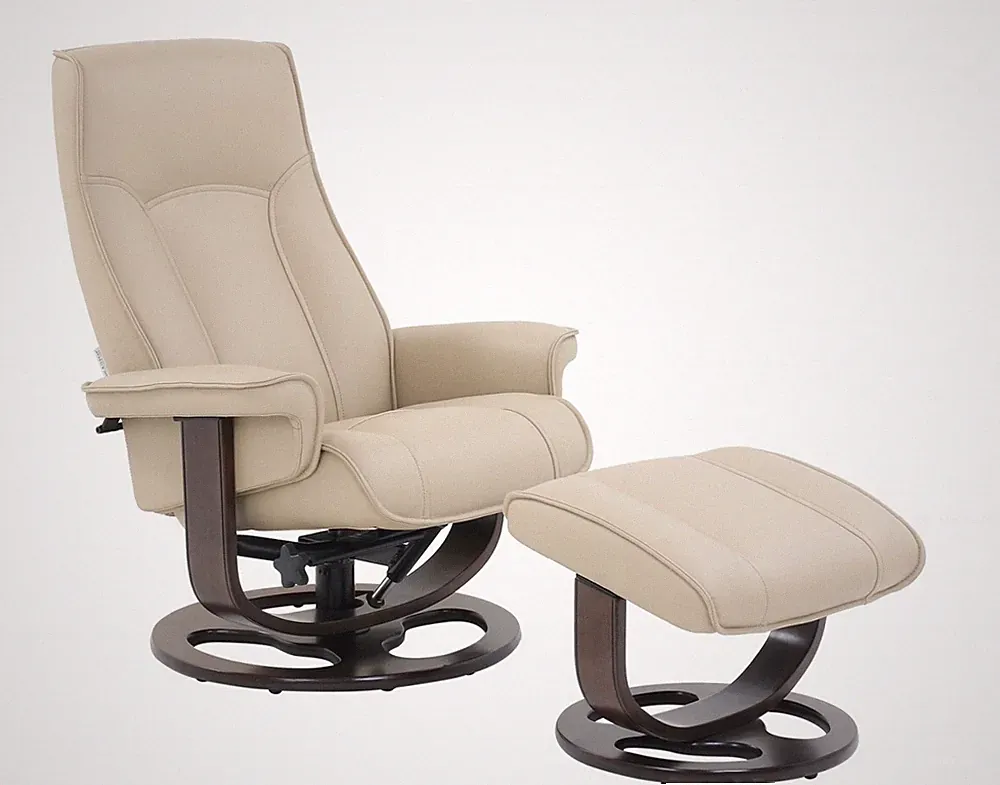 Barcalounger Austin Swivel Recliner Chair + Ottoman 15-3764 Hilton Ivory Leather