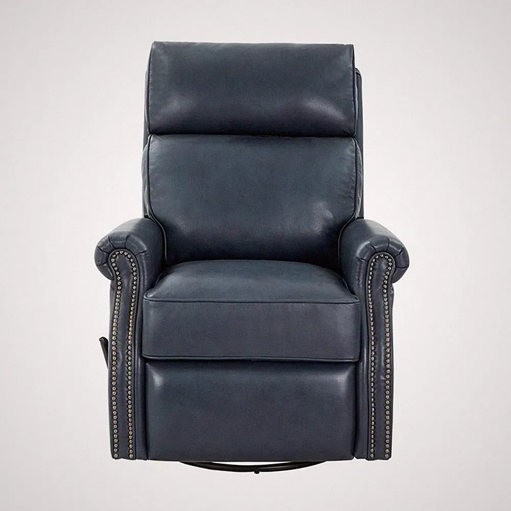 Barcalounger Crews Swivel Glider Recliner in Barone Navy Blue