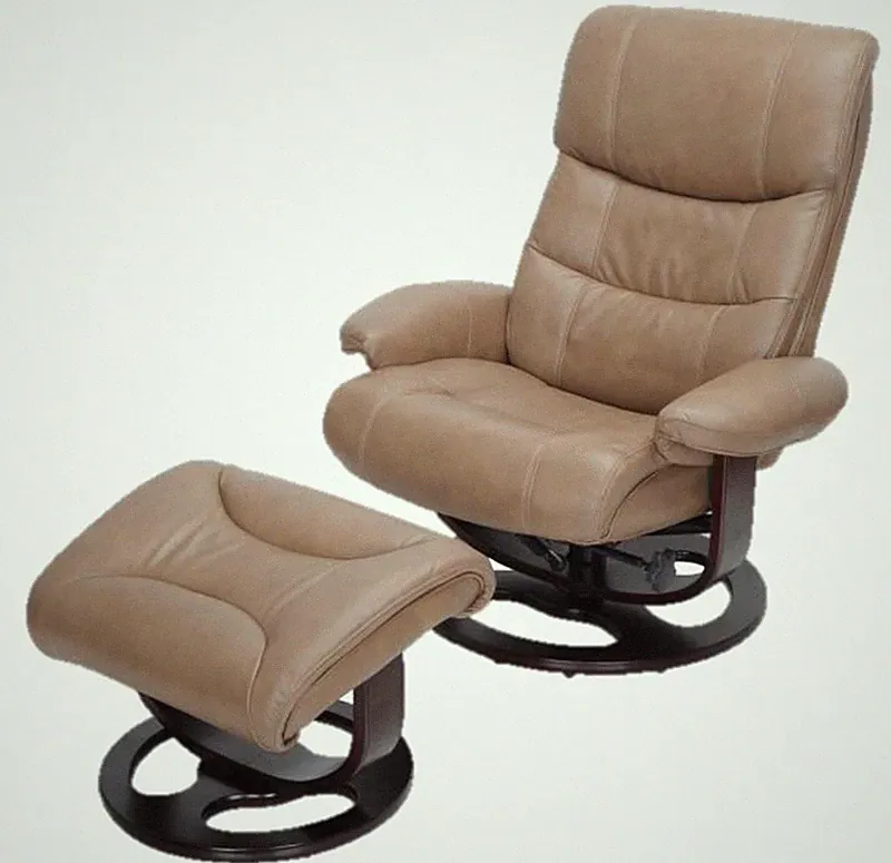 Barcalounger Dawson Frampton Brown Leather Pedestal Recliner Chair and Ottoman
