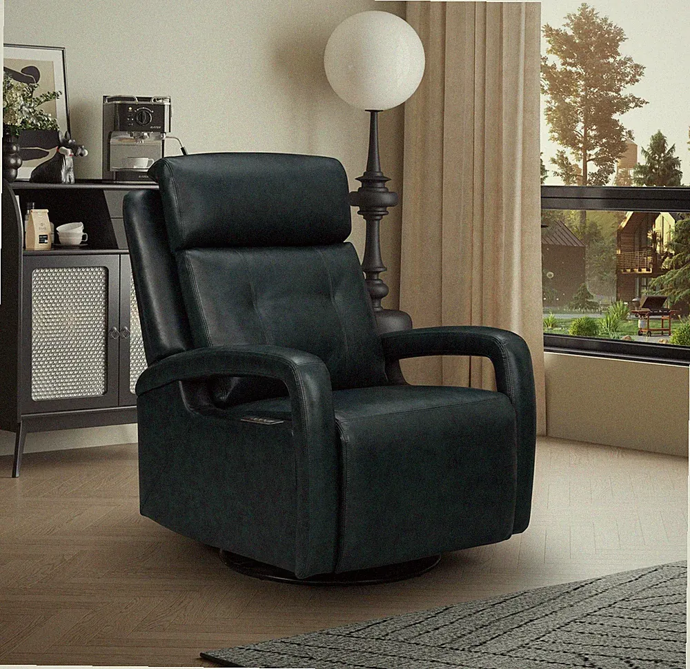 Barcalounger Gilbert Power Swivel Glider Recliner in Traci Midnight Blue