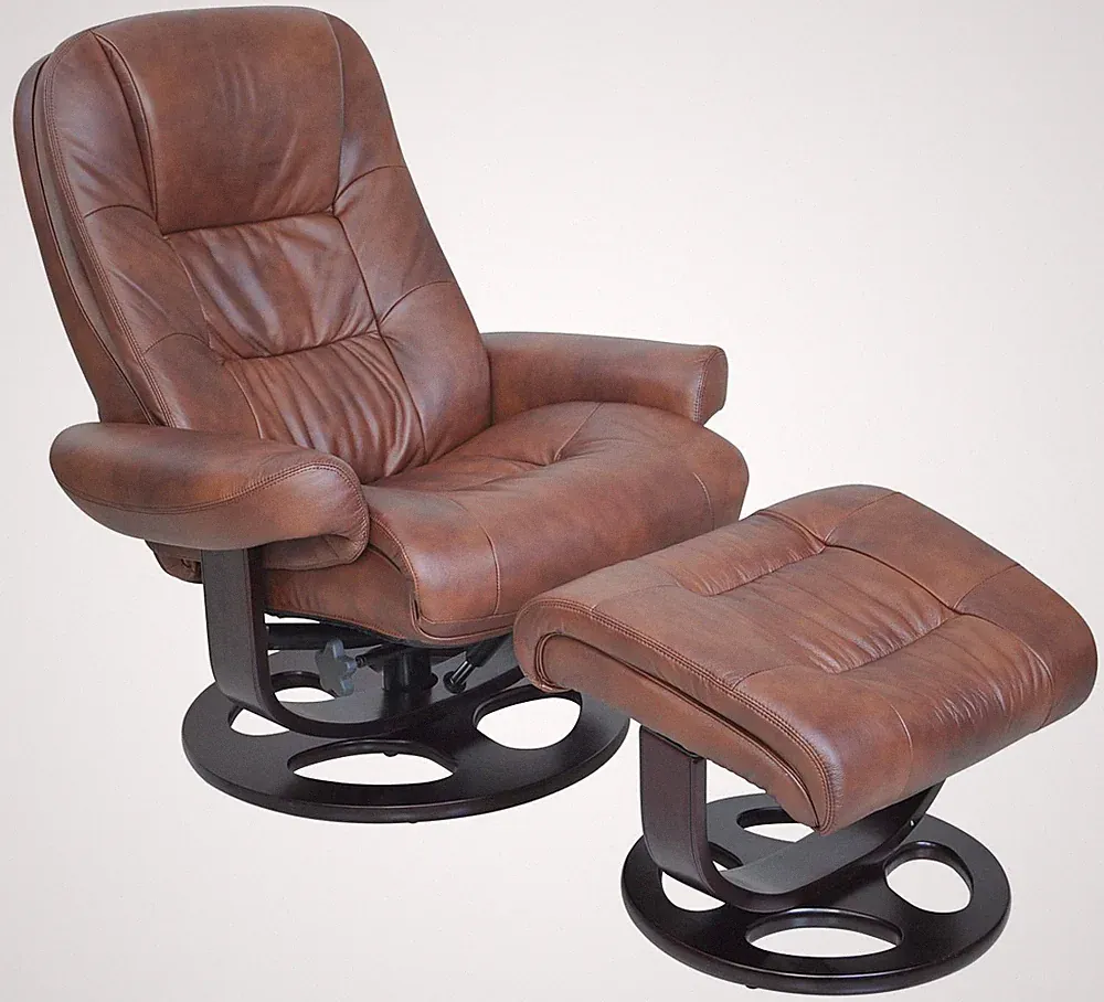Barcalounger Jacque II Genuine Whiskey Hilton Leather Recliner Chair and Ottoman