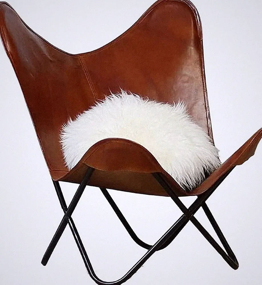 Classic Handmade Chair with Fold-able Stand Genuine Leather Butterfly Chair Home