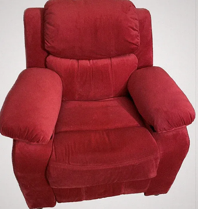 Deluxe Padded Contemporary Red Microfiber Kids Recliner with Storage Arms