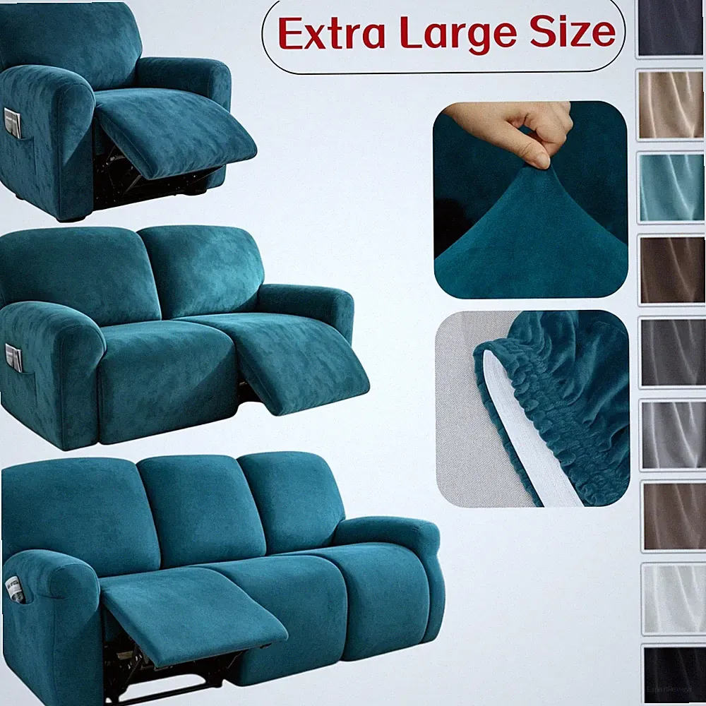 Extra-large Recliner Chair Sofa Cover 1/2/3/4 XL Size Velvet Arm Sofa Slipcover