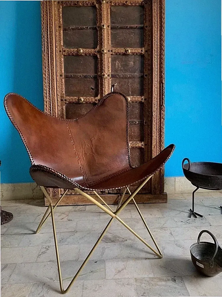 Genuine Leather Chair,leather Living Room Butterfly chair With Iron Frame