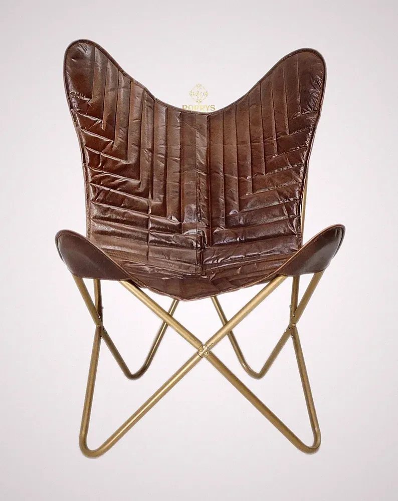 Handmade Leather Butterfly Chair Iron Frame Office Lounge Chair Rustic Boho Plw