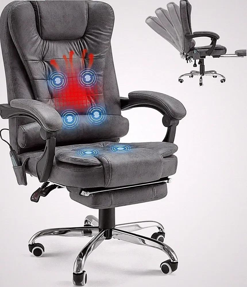 Heat & Massage Desk Chair High Back Reclining Footrest Office Chair
