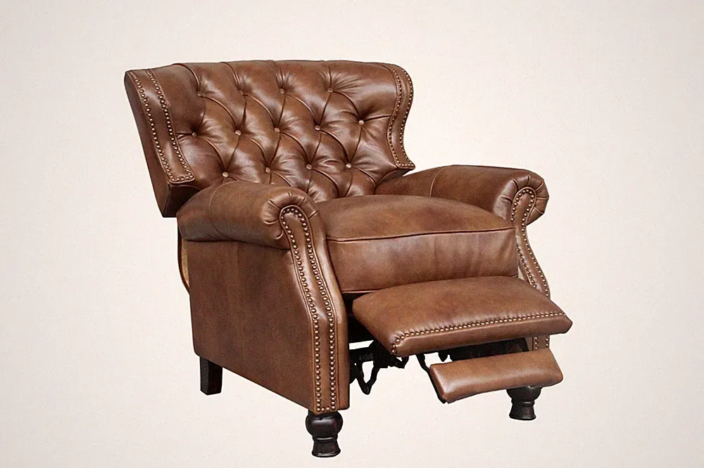 NEW Barcalounger Presidential II Wenlock Tawny Leather Manual Recliner Chair