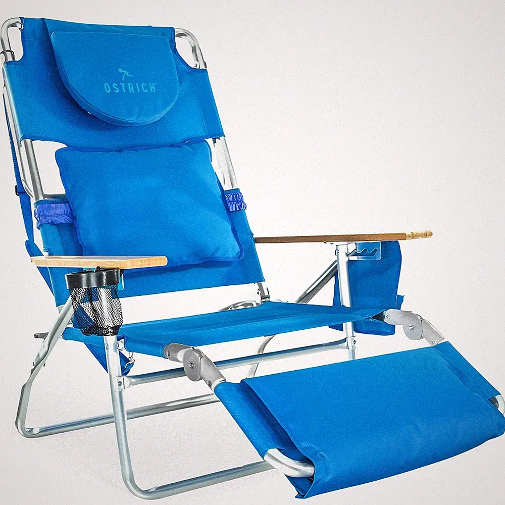 Ostrich Deluxe 3N1 Outdoor Lawn Beach Lounge Chair w/Footrest, Blue (Open Box)