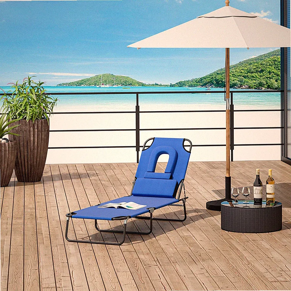 Sun Lounger Folding Recliner Chair Portable Reclining Garden Outdoor Seat Bed